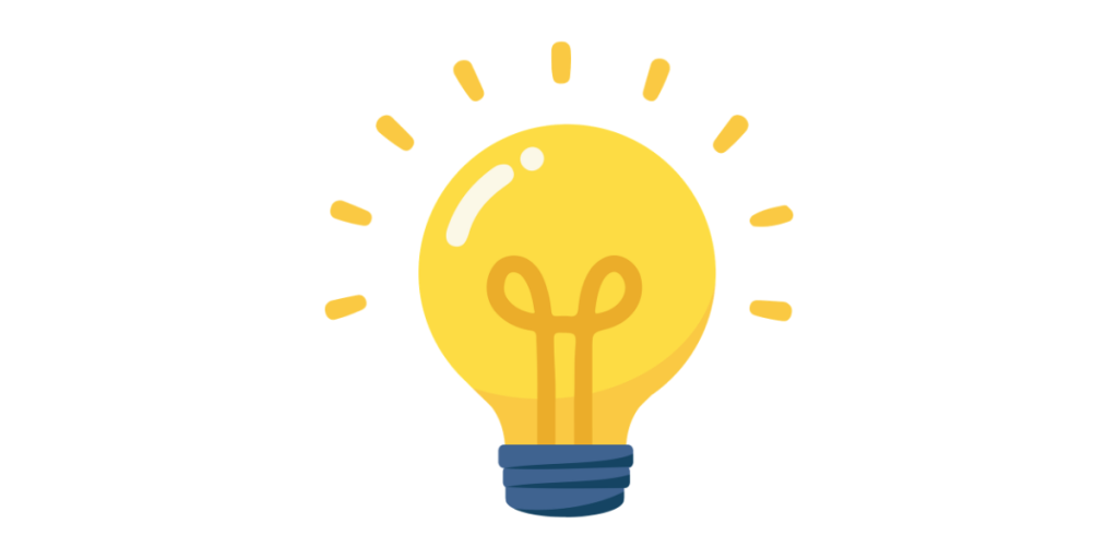 Accueil Un emoji ampoule surplombé de traits jaune foncé, signifiant son fonctionnement.